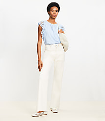 Petite High Rise Relaxed Flare Utility Jeans in Ivory carousel Product Image 1