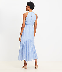 Petite Striped Flounce Maxi Halter Dress carousel Product Image 4