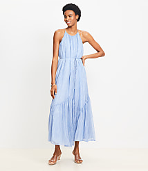 Petite Striped Flounce Maxi Halter Dress carousel Product Image 2