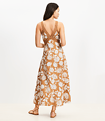 Petite Floral Lace Trim Linen Blend Midi Dress carousel Product Image 3