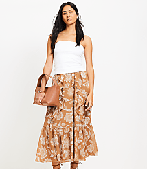 Petite Floral Ruffle Midi Skirt carousel Product Image 1