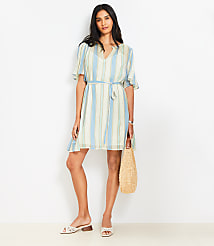 Striped Pintucked Sleeve Mini Dress carousel Product Image 1