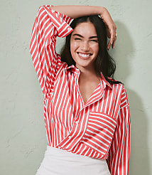 Petite Striped Poplin Everyday Oversized Pocket Shirt carousel Product Image 4
