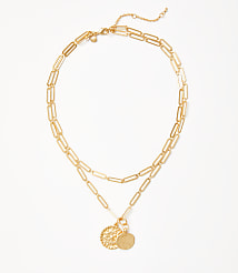 Hammered Pendant Chain Link Necklace carousel Product Image 1