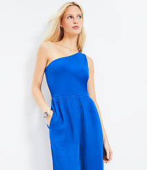 LOFT Beach Triple Cloth Mixed Media One Shoulder Jumpsuit carousel Product Image 2