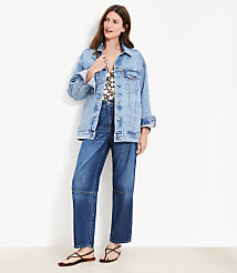 Oversized Denim Trucker Jacket in Light Wash Indigo carousel Product Image 5