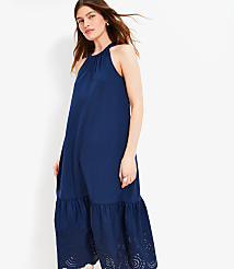Eyelet Poplin Mixed Media Maxi Halter Dress carousel Product Image 1