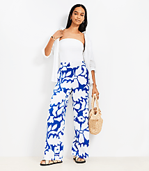 Floral Pull On Wide Leg Pants in Linen Blend carousel Product Image 1