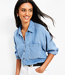 Petite Chambray Everyday Oversized Pocket Shirt carousel Product Image 1
