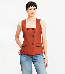 Petite Cotton Linen Double Breasted Vest carousel Product Image 1