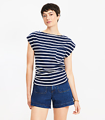 Stripe Ruched Boatneck Pocket Tee carousel Product Image 2