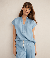 Haven Well Within Chambray Short Sleeve V-Neck Top carousel Product Image 1