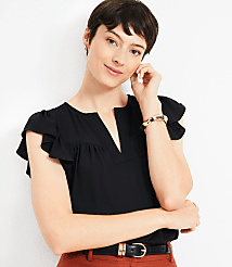 Petite Mixed Media Flutter Sleeve Top carousel Product Image 1
