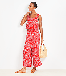 LOFT Beach Seaside Smocked Wide Leg Crop Pants carousel Product Image 1