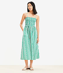 Striped Poplin Smocked Strappy Maxi Dress carousel Product Image 2