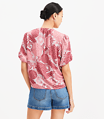Floral Bubble Sleeve Mixed Media Blouse carousel Product Image 3