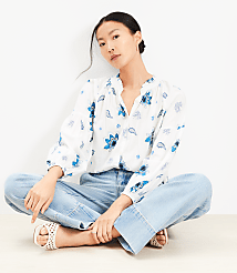 Petite Paisley Ruffle Neck Poet Blouse carousel Product Image 1