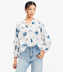 Petite Paisley Ruffle Neck Poet Blouse carousel Product Image 2