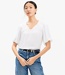 Petite Bubble Sleeve Mixed Media Blouse carousel Product Image 1
