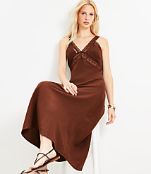 Lace Trim Linen Blend Midi Dress carousel Product Image 3