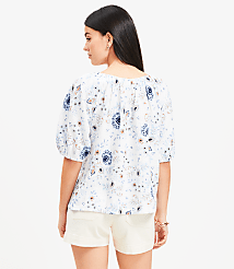 Petite Floral Tie Neck Bubble Sleeve Top carousel Product Image 3