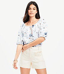 Petite Floral Tie Neck Bubble Sleeve Top carousel Product Image 2