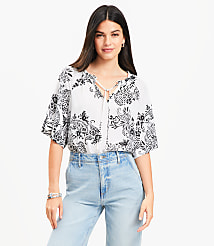 Petite Garden Tie Neck Mixed Media Blouse carousel Product Image 2