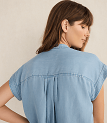 Haven Well Within Chambray Short Sleeve V-Neck Top carousel Product Image 3