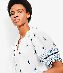 Petite Border Floral Clip Pleated Blouse carousel Product Image 1