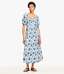 Paisley Smocked Square Neck Midi Dress carousel Product Image 1