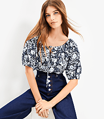 Petite Floral Tie Neck Bubble Sleeve Top carousel Product Image 1