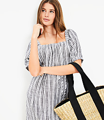 Petite Striped Smocked Square Neck Midi Dress carousel Product Image 3
