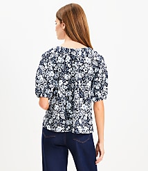 Petite Floral Tie Neck Bubble Sleeve Top carousel Product Image 3