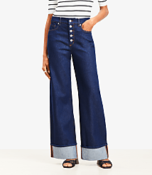 Petite Cuffed High Rise Wide Leg Jeans in Rinse Wash carousel Product Image 2