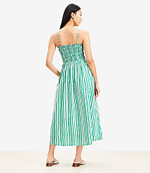 Loft Striped Poplin Smocked Strappy Maxi Dress Size XL Striking Spearmint Women's