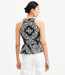 Petite Tiled Crossover Peplum Halter Top carousel Product Image 3