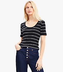 Petite Stripe Ribbed Scoop Neck Tee carousel Product Image 3
