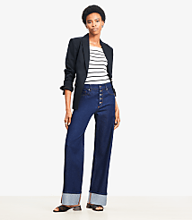 Petite Cuffed High Rise Wide Leg Jeans in Rinse Wash carousel Product Image 1