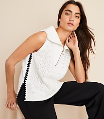 Lou & Grey Crochet Pointelle Half Zip Sweater Tank Top carousel Product Image 1