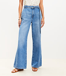 Belted Palazzo Jeans in Classic Mid Wash carousel Product Image 4
