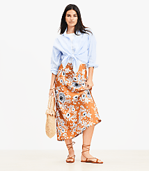 Petite Floral Satin Bias Midi Skirt carousel Product Image 1