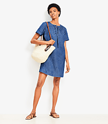 Tall Denim Lace Up Mini Dress carousel Product Image 3