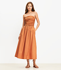 Petite Strapless Poplin Mixed Media Pocket Dress carousel Product Image 2