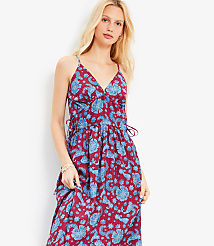 loft side tie midi dress LOFT Beach Striped Cutout Side Tie Midi Dress