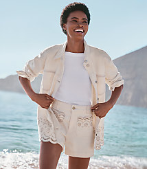 Petite Eyelet Pocket Palmer Denim Shorts in Ivory carousel Product Image 1