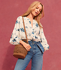 Petite Paisley Ruffle Neck Poet Blouse carousel Product Image 4