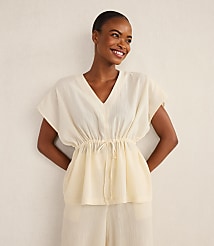 Haven Well Within Organic Cotton Crinkle Gauze Flutter Sleeve Top carousel Product Image 1