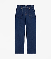 Petite High Rise Straight Utility Jeans in Mid Indigo Wash carousel Product Image 4