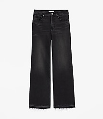 Unpicked Hem High Rise Wide Leg Jeans in Washed Black carousel Product Image 2
