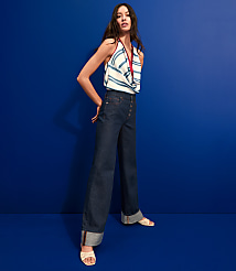 Petite Cuffed High Rise Wide Leg Jeans in Rinse Wash carousel Product Image 5